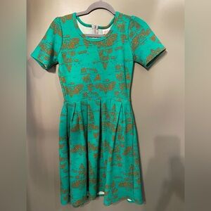 Lularoe Amelia Kelly green and orange midi dress knee length size small